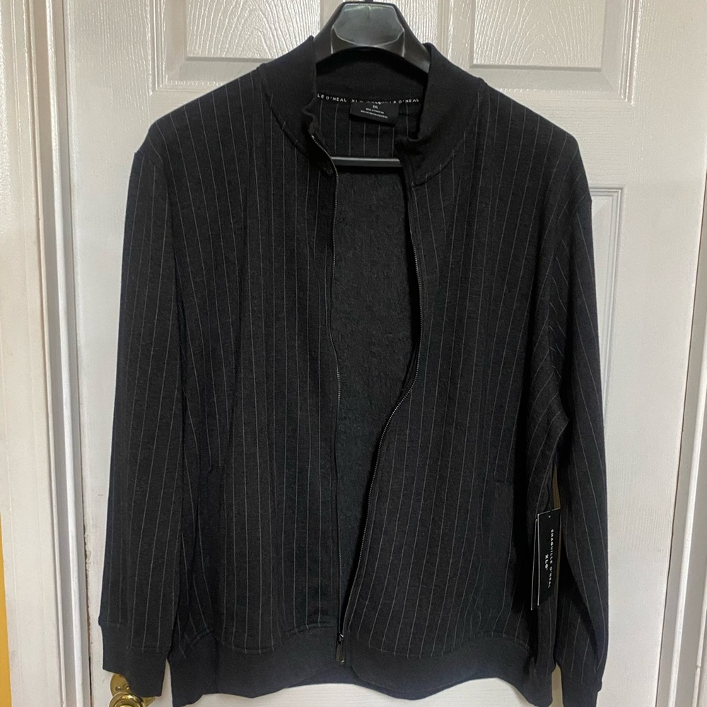 Shaquille O’ Neal XLG Men's Big & Tall Jacket Zipper Fleece BLK w/Gray Stripe